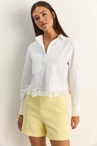 Kadın Dantel Detaylı Poplin Crop Gömlek DG261024 60286098 - Beyaz GÖMLEK modelleri