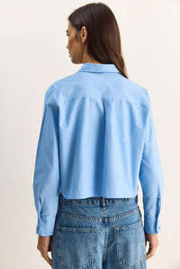 Kadın Dantel Detaylı Poplin Crop Gömlek DG261024 60286098 - Mavi GÖMLEK modelleri