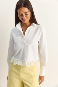 Kadın Dantel Detaylı Poplin Crop Gömlek DG261024 60286098 - Beyaz GÖMLEK modelleri