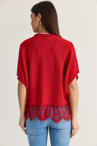 Kadın Dantel Detaylı Yarım Balıkçı Yaka Yarasa Kol Oversize Triko Bluz TK261025 60286174 - Kırmızı BLUZ modelleri