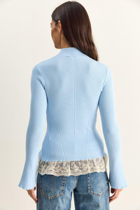 Kadın Dantel Detaylı Yarım Balıkçı Yaka Düğmeli Fitilli Triko Hırka TH261017 60286169 - Bebe Mavisi HIRKA modelleri