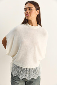 Kadın Dantel Detaylı Yarım Balıkçı Yaka Yarasa Kol Oversize Triko Bluz TK261025 60286174 - Ekru BLUZ modelleri