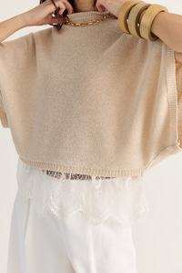 Kadın Dantel Detaylı Yarım Balıkçı Yaka Yarasa Kol Oversize Triko Bluz TK261025 60286174 - Bej BLUZ modelleri