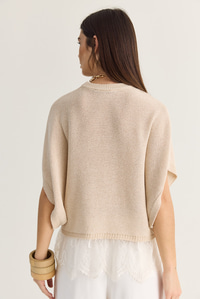 Kadın Dantel Detaylı Yarım Balıkçı Yaka Yarasa Kol Oversize Triko Bluz TK261025 60286174 - Bej BLUZ modelleri