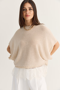 Kadın Dantel Detaylı Yarım Balıkçı Yaka Yarasa Kol Oversize Triko Bluz TK261025 60286174 - Bej BLUZ modelleri