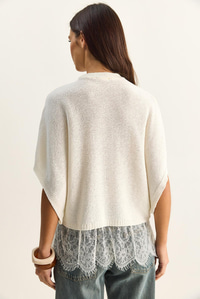Kadın Dantel Detaylı Yarım Balıkçı Yaka Yarasa Kol Oversize Triko Bluz TK261025 60286174 - Ekru BLUZ modelleri