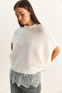 Kadın Dantel Detaylı Yarım Balıkçı Yaka Yarasa Kol Oversize Triko Bluz TK261025 60286174 - Ekru BLUZ modelleri