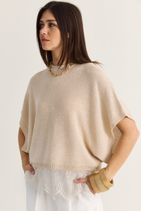 Kadın Dantel Detaylı Yarım Balıkçı Yaka Yarasa Kol Oversize Triko Bluz TK261025 60286174 - Bej BLUZ modelleri