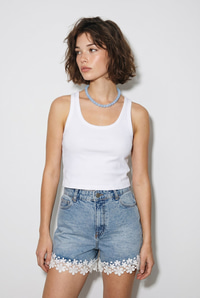 Kadın Dantel Paça Yüksek Bel Mini Denim Şort DŞ261009 60286418 - Mavi ŞORT & BERMUDA modelleri