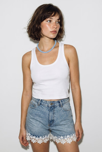 Kadın Dantel Paça Yüksek Bel Mini Denim Şort DŞ261009 60286418 - Mavi ŞORT & BERMUDA modelleri