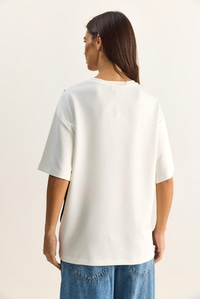 Kadın Dantel Saten Detaylı Katmanlı Görünümlü T-Shirt 1084 60286103 - Beyaz-Siyah T-SHİRT modelleri