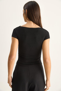 Kadın Degaje Yaka Drapeli Crop Bluz 2343 60286200 - Siyah BLUZ modelleri