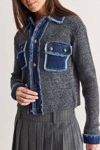 Kadın Denim Detaylı Cepli Düğmeli Polo Yaka Triko Hırka TH261095 60286724 - Antrasit HIRKA modelleri