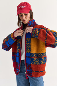 Kadın Desenli Cep Detaylı Biyeli Fermuarlı Polar Sweatshirt 850 60286644 - Bordo-Mavi SWEATSHİRT modelleri