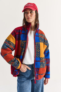 Kadın Desenli Cep Detaylı Biyeli Fermuarlı Polar Sweatshirt 850 60286644 - Bordo-Mavi SWEATSHİRT modelleri