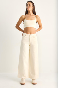 Kadın Desenli Cep Detaylı Yüksek Bel Wide Leg Denim Pantolon 60282059 - Krem PANTOLON modelleri