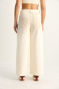 Kadın Desenli Cep Detaylı Yüksek Bel Wide Leg Denim Pantolon 60282059 - Krem PANTOLON modelleri