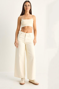 Kadın Desenli Cep Detaylı Yüksek Bel Wide Leg Denim Pantolon 60282059 - Krem PANTOLON modelleri