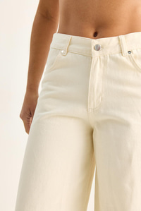 Kadın Desenli Cep Detaylı Yüksek Bel Wide Leg Denim Pantolon 60282059 - Krem PANTOLON modelleri