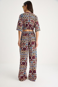 Kadın Desenli Crop Bluz Pantolon Takım 3052 60283353 - Bordo