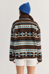 Kadın Desenli Dik Yaka Cep Detaylı Biyeli Fermuarlı Polar Sweatshirt 4219 60286646 - Kahverengi-Mavi SWEATSHİRT modelleri