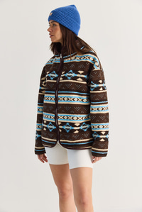 Kadın Desenli Dik Yaka Cep Detaylı Biyeli Fermuarlı Polar Sweatshirt 4219 60286646 - Kahverengi-Mavi SWEATSHİRT modelleri