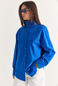 Kadın Dik Yaka Düğmeli Oversize Poplin Gömlek 5544 60286756 - Saks GÖMLEK modelleri