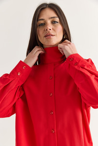 Kadın Dik Yaka Düğmeli Oversize Poplin Gömlek 5544 60286756 - Kırmızı GÖMLEK modelleri