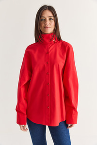 Kadın Dik Yaka Düğmeli Oversize Poplin Gömlek 5544 60286756 - Kırmızı GÖMLEK modelleri
