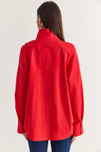 Kadın Dik Yaka Düğmeli Oversize Poplin Gömlek 5544 60286756 - Kırmızı GÖMLEK modelleri