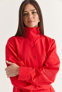 Kadın Dik Yaka Düğmeli Oversize Poplin Gömlek 5544 60286756 - Kırmızı GÖMLEK modelleri