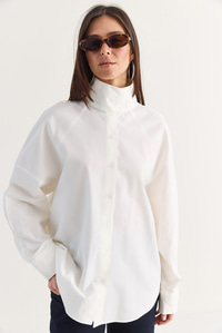 Kadın Dik Yaka Düğmeli Oversize Poplin Gömlek 5544 60286756 - Beyaz GÖMLEK modelleri
