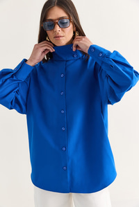 Kadın Dik Yaka Düğmeli Oversize Poplin Gömlek 5544 60286756 - Saks GÖMLEK modelleri