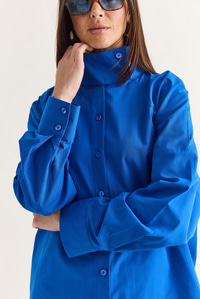 Kadın Dik Yaka Düğmeli Oversize Poplin Gömlek 5544 60286756 - Saks GÖMLEK modelleri