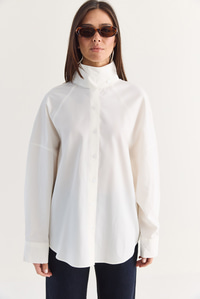 Kadın Dik Yaka Düğmeli Oversize Poplin Gömlek 5544 60286756 - Beyaz GÖMLEK modelleri