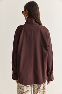 Kadın Dik Yaka Düğmeli Oversize Poplin Gömlek 5544 60286756 - Kahverengi GÖMLEK modelleri