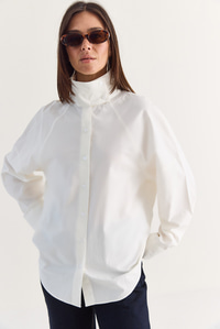 Kadın Dik Yaka Düğmeli Oversize Poplin Gömlek 5544 60286756 - Beyaz GÖMLEK modelleri