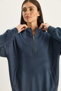 Kadın Dik Yaka Yarım Fermuarlı Cep Detaylı Oversize Modal Sweatshirt 60601053 - Füme SWEATSHİRT modelleri