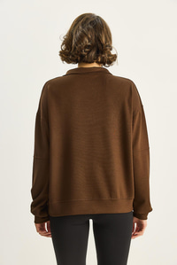 Kadın Dik Yaka Yarım Fermuarlı Cep Detaylı Oversize Modal Sweatshirt 60601053 - Acı Kahve SWEATSHİRT modelleri