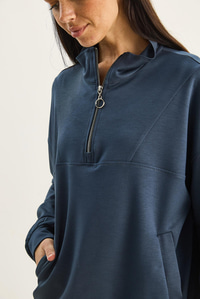 Kadın Dik Yaka Yarım Fermuarlı Cep Detaylı Oversize Modal Sweatshirt 60601053 - Füme SWEATSHİRT modelleri