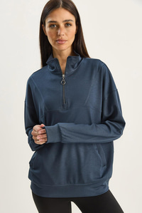 Kadın Dik Yaka Yarım Fermuarlı Cep Detaylı Oversize Modal Sweatshirt 60601053 - Füme SWEATSHİRT modelleri