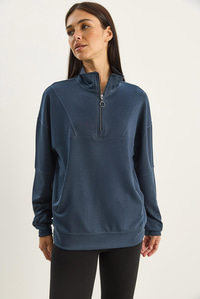 Kadın Dik Yaka Yarım Fermuarlı Cep Detaylı Oversize Modal Sweatshirt 60601053 - Füme SWEATSHİRT modelleri