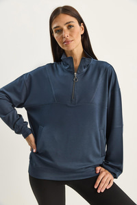 Kadın Dik Yaka Yarım Fermuarlı Cep Detaylı Oversize Modal Sweatshirt 60601053 - Füme SWEATSHİRT modelleri
