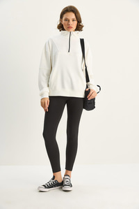 Kadın Dik Yaka Yarım Fermuarlı Cep Detaylı Oversize Modal Sweatshirt 60601053 - Ekru SWEATSHİRT modelleri