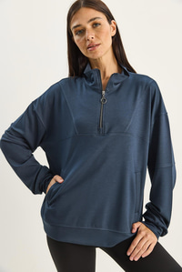 Kadın Dik Yaka Yarım Fermuarlı Cep Detaylı Oversize Modal Sweatshirt 60601053 - Füme SWEATSHİRT modelleri