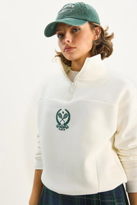 Kadın Dik Yaka Yarım Fermuarlı İçi Polarlı Crop Sweatshirt 1808 60283713 - Beyaz SWEATSHİRT modelleri