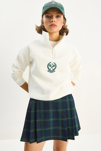 Kadın Dik Yaka Yarım Fermuarlı İçi Polarlı Crop Sweatshirt 1808 60283713 - Beyaz SWEATSHİRT modelleri
