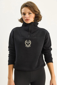 Kadın Dik Yaka Yarım Fermuarlı İçi Polarlı Crop Sweatshirt 1808 60283713 - Siyah SWEATSHİRT modelleri
