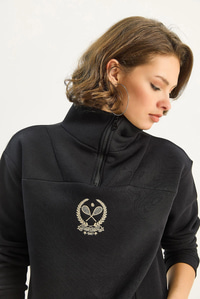 Kadın Dik Yaka Yarım Fermuarlı İçi Polarlı Crop Sweatshirt 1808 60283713 - Siyah SWEATSHİRT modelleri