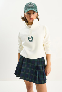 Kadın Dik Yaka Yarım Fermuarlı İçi Polarlı Crop Sweatshirt 1808 60283713 - Beyaz SWEATSHİRT modelleri